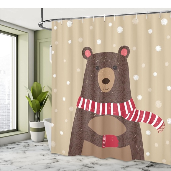 Winter Bear Shower Curtain, Cloth Fabric with Hooks, 69" W x 75" L, - Picture 3 of 5